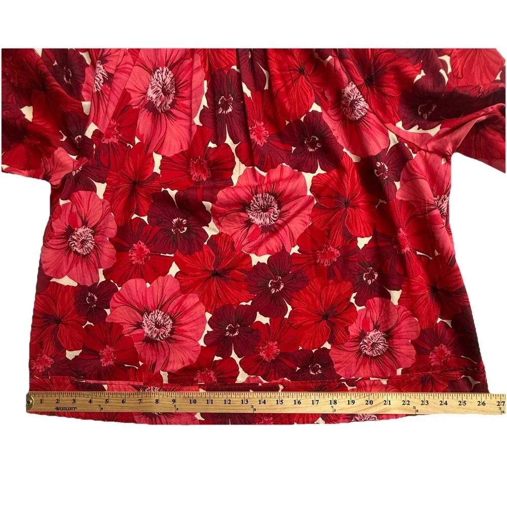 Crown & Ivy Floral Blouse Womens L Red Ruffle Neck Boho Peasant Top - Picture 11 of 13